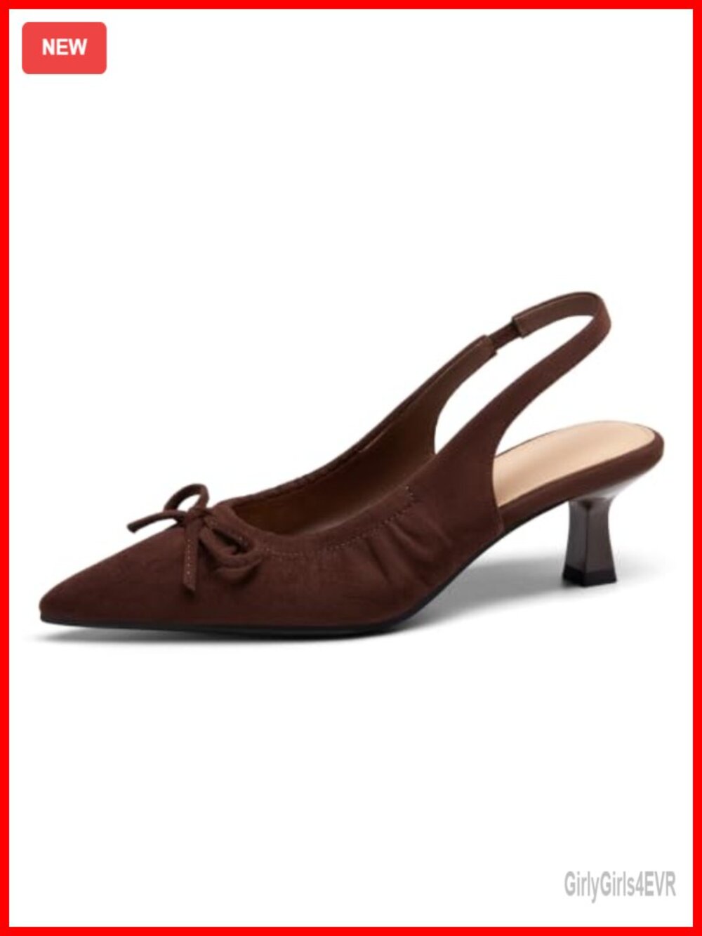 Slingback Kitten Heels Faux Suede Bow Pointed Toe Pump